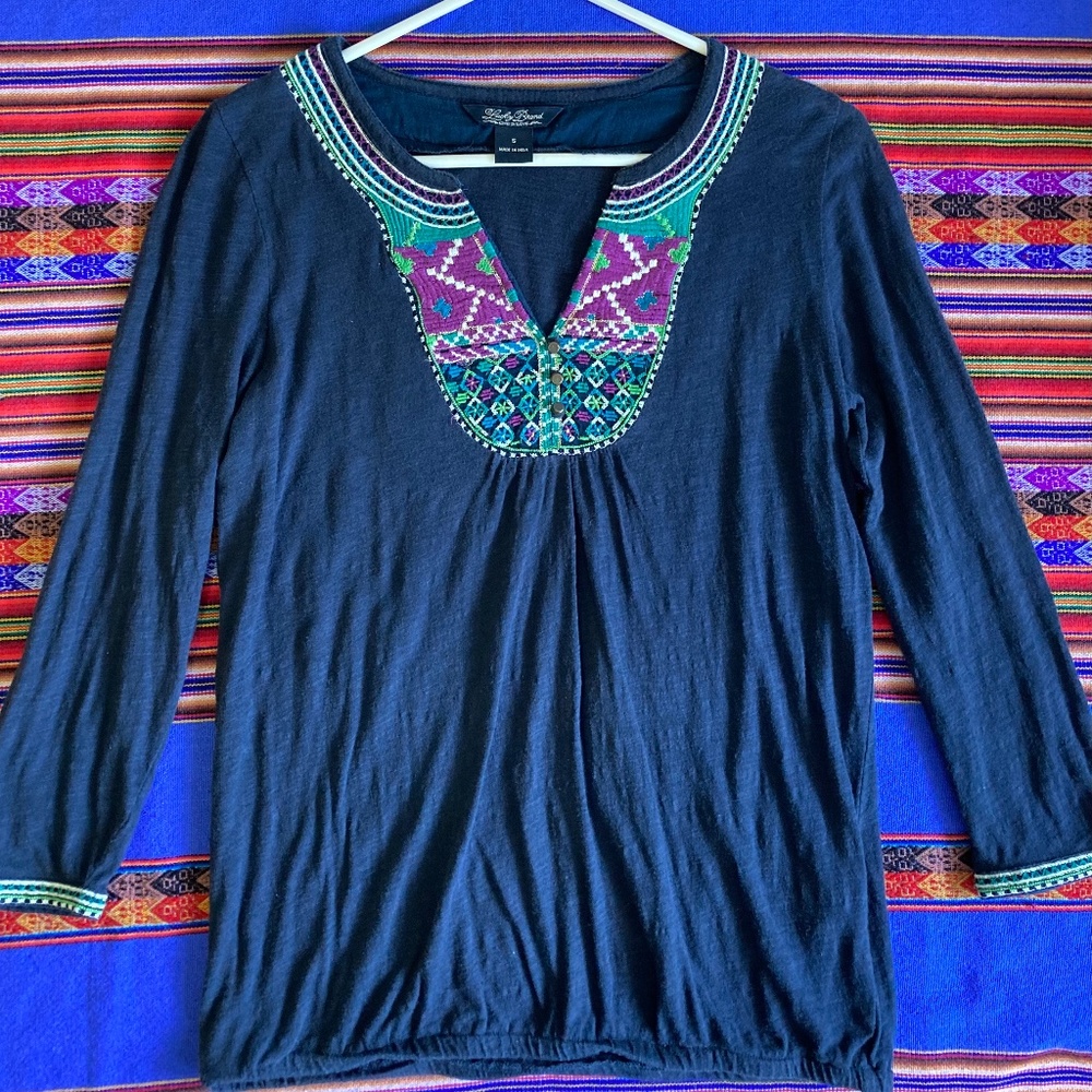 Lucky Brand Embroidered 3/4 Length Blouse